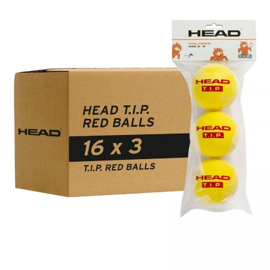 Cajon 48 Pelotas - 16 Packs de 3 uds - Head T.I.P. Rojo  Oferta + Barato